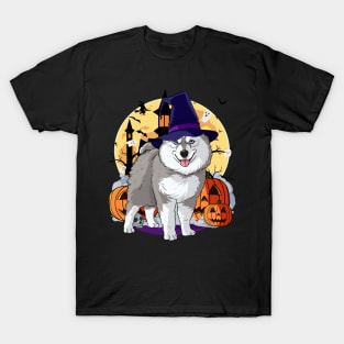 Pomsky Happy Halloween Witch Pumpkin T-Shirt